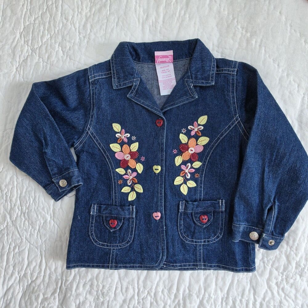 Nannette Girl Denim Jacket Size 4 Blue Embroidered Lightweight Fall Y2K
